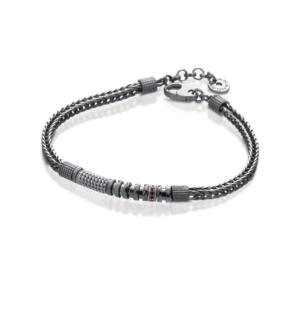 Bracciale Uomo Ananda 925 Argento brunito Maglia Spigata  A-BR354B